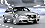 Audi A6 S-line. Modelo 2009. Imagen. Berlina. Frontal lateral. Movimiento. Plata akoya metalizado.