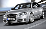 Audi A6 S-line. Modelo 2009. Imagen. Berlina. Frontal lateral. Movimiento. Plata akoya metalizado.