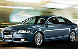 Audi A6. Modelo 2009. Imagen. Berlina. Frontal lateral . Azul estrato efecto perla.