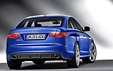 Audi RS6. Modelo 2009. Imagen. Berlina. Posterior-lateral. Estudio. Azul estrato efecto perla.
