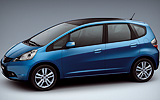Honda Jazz. Modelo 2009. Imagen. Frontal- lateral. Coche parado. Estudio. Azul.