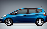 Honda Jazz. Modelo 2009. Imagen. Lateral. Coche parado. Estudio. Azul.
