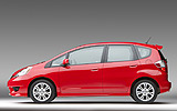 Honda Jazz. Modelo 2009. Imagen. Lateral. Coche parado. Estudio. Rojo.