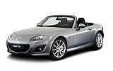 Mazda MX-5. Modelo 2009. Imagen. Frontal- lateral. Coche parado. Descapotado. Estudio. Gris
