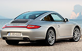 Porsche 911 Targa. Modelo 2009. Imagen. Exterior. Posterior lateral. Coche parado. Carretera. Gris.
