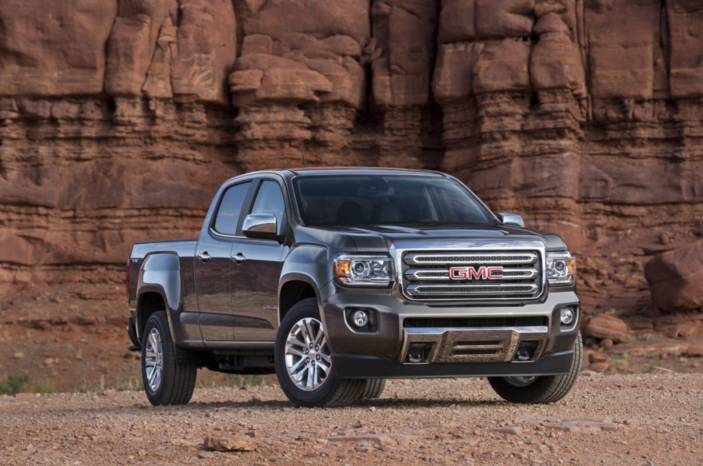 2015 GMC Canyon SLT Crew Cab Long Bed Front Three Quarter in Bro